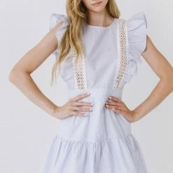 Olive & Bette's Dresses Olive And Bette's - Lace Insert Blue/White Mini Dress