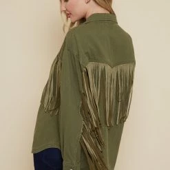 Olive & Bette's Jackets Olive And Bette's - Suede Fringe Shacket - Olive