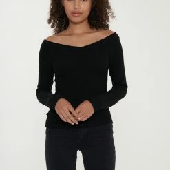 Project Social T - Brynn Off Shoulder V-Neck - Black T-Shirts