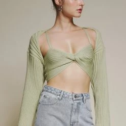 Olive & Bette's Olive And Bette's - Knit Crop Top With Shrug Sage Accessories