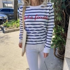 LOVED Collection - Alpha Female Embroidered Sweater - Navy/White Sweaters