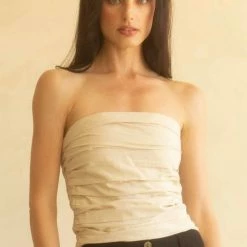 Crescent Olive And Bette's - Yucca Ruched Tube Top - Oatmeal Accessories