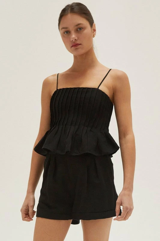 Crescent Olive And Bette's - Claudia Pleated Linen Top - Black