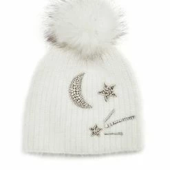 Jocelyn - Moon And Stars Hat With Faux Pom - Ivory
