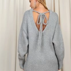 Olive & Bette's Olive And Bette's - Open Back Knit Tunic Dress - Grey Dresses