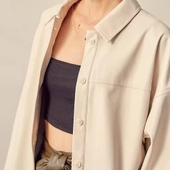 Olive & Bette's Olive And Bette's - Oversized Faux Leather Jacket -Ecru