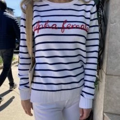 LOVED Collection - Alpha Female Embroidered Sweater - Navy/White Sweaters