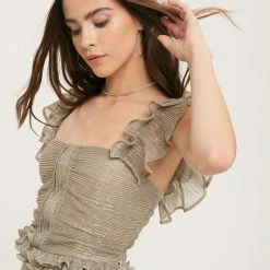 Olive & Bette's Olive And Bette's - Sparkled Ruffled Top - Taupe