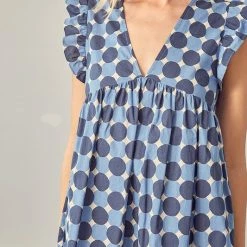 Mustard Seed Olive And Bette's - V-Neck Babydoll Geo Romper - Blue