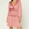 Olive & Bette's Olive And Bette's -Smocked Waist Mini Dress W/ Shoulder Pleats - Dusty Rose Dresses