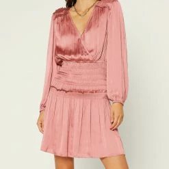 Olive & Bette's Olive And Bette's -Smocked Waist Mini Dress W/ Shoulder Pleats - Dusty Rose Dresses