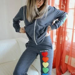 LOVED Collection- Rainbow Heart Loved Sweatpant - Navy