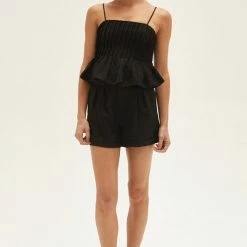 Crescent Olive And Bette's - Claudia Pleated Linen Top - Black