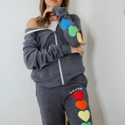Accessories LOVED Collection - Rainbow Heart Loved Zip Hoodie - Navy
