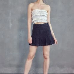 Olive & Bette's Olive And Bette's - Box Pleat Denim Mini Skirt Washed Black