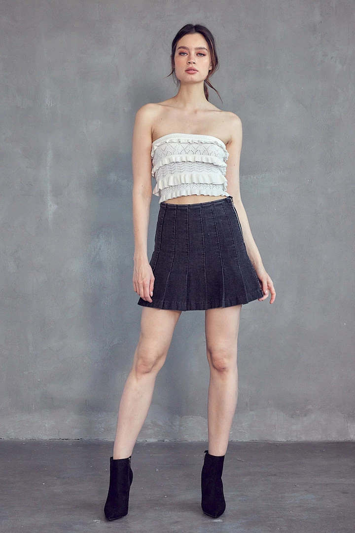 Olive & Bette's Olive And Bette's - Box Pleat Denim Mini Skirt Washed Black