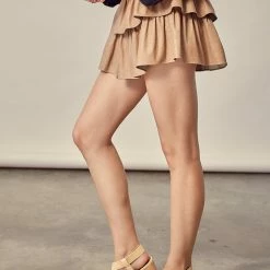 Olive & Bette's Olive And Bette's - Faux Leather Ruffle Skort - Dk. Beige