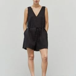 Olive & Bette's Dresses Olive And Bette's - Linen V-Neck Romper - Shadow