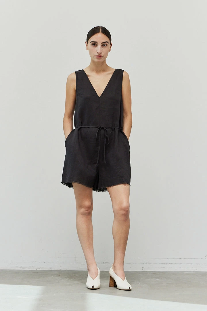 Olive & Bette's Dresses Olive And Bette's - Linen V-Neck Romper - Shadow