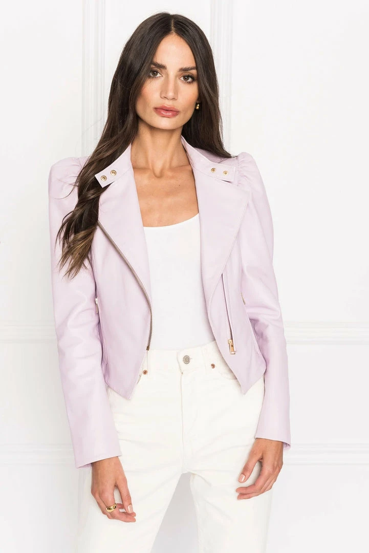Lamarque - KAIA Puff Sleeve Leather Jacket - Lavender Jackets