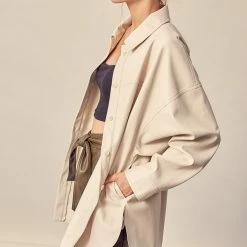 Olive & Bette's Olive And Bette's - Oversized Faux Leather Jacket -Ecru