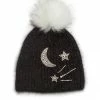 Jocelyn - Moon And Stars Hat With Faux Pom - Black Accessories