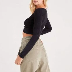 Project Social T - Simone Surplice Rib Long Sleeve - Black