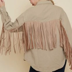Olive & Bette's Olive And Bette's - Suede Fringe Shacket - Khaki Jackets