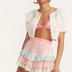 Skirts Love Shack Fancy - Tanisha Mini Skirt - Blue Moon Sands