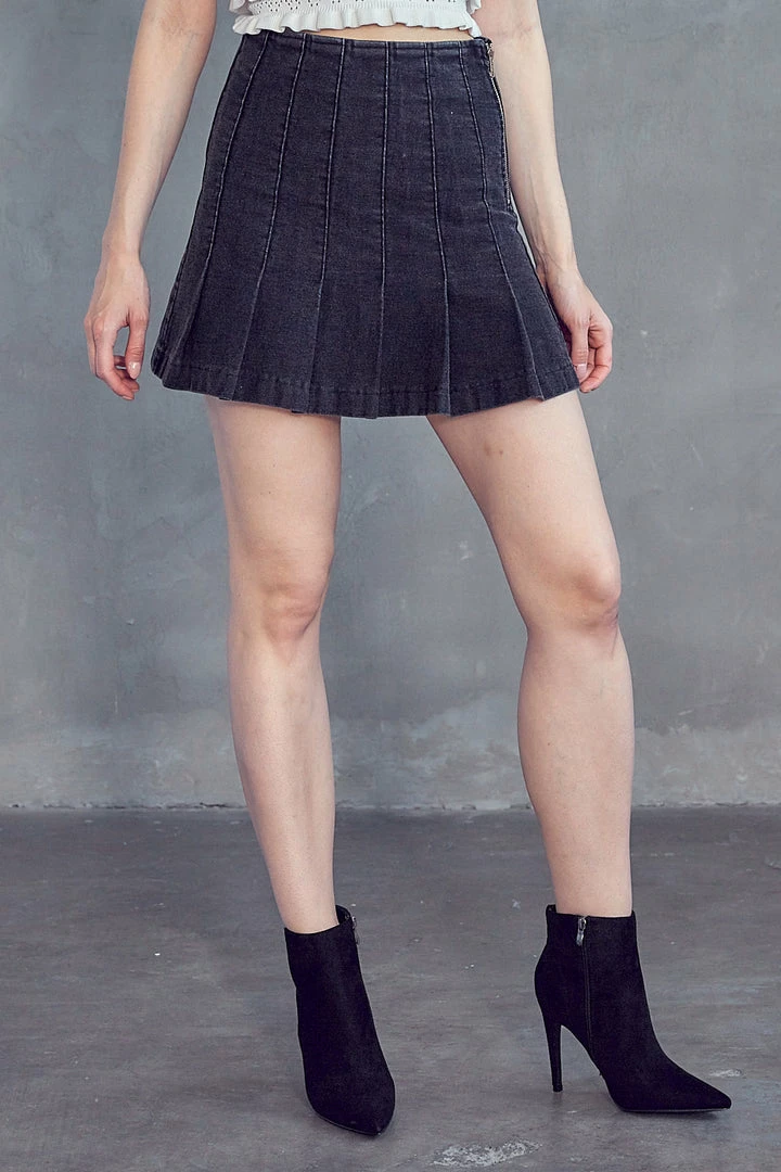 Olive & Bette's Olive And Bette's - Box Pleat Denim Mini Skirt Washed Black