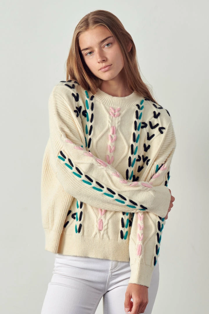 Olive & Bette's Olive And Bette's - Drop Shoulder Sweater - Multicolor Stitch Sweaters