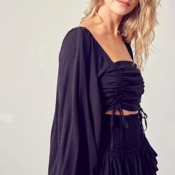 Olive & Bette's Accessories Olive And Bette's - Jacquared Ruched Long Sleeve Top - Black