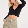 Project Social T - Simone Surplice Rib Long Sleeve - Black