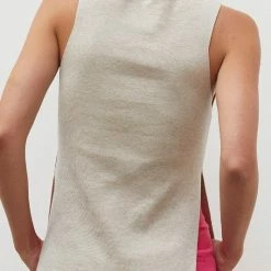 Crescent Accessories Olive And Bette's - Gianna Side Slit Sleeveless Top - Oatmeal