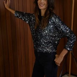 Olive & Bette's Olive And Bette's - Long Sleeve Sequin Top - Black