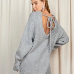 Olive & Bette's Olive And Bette's - Open Back Knit Tunic Dress - Grey Dresses