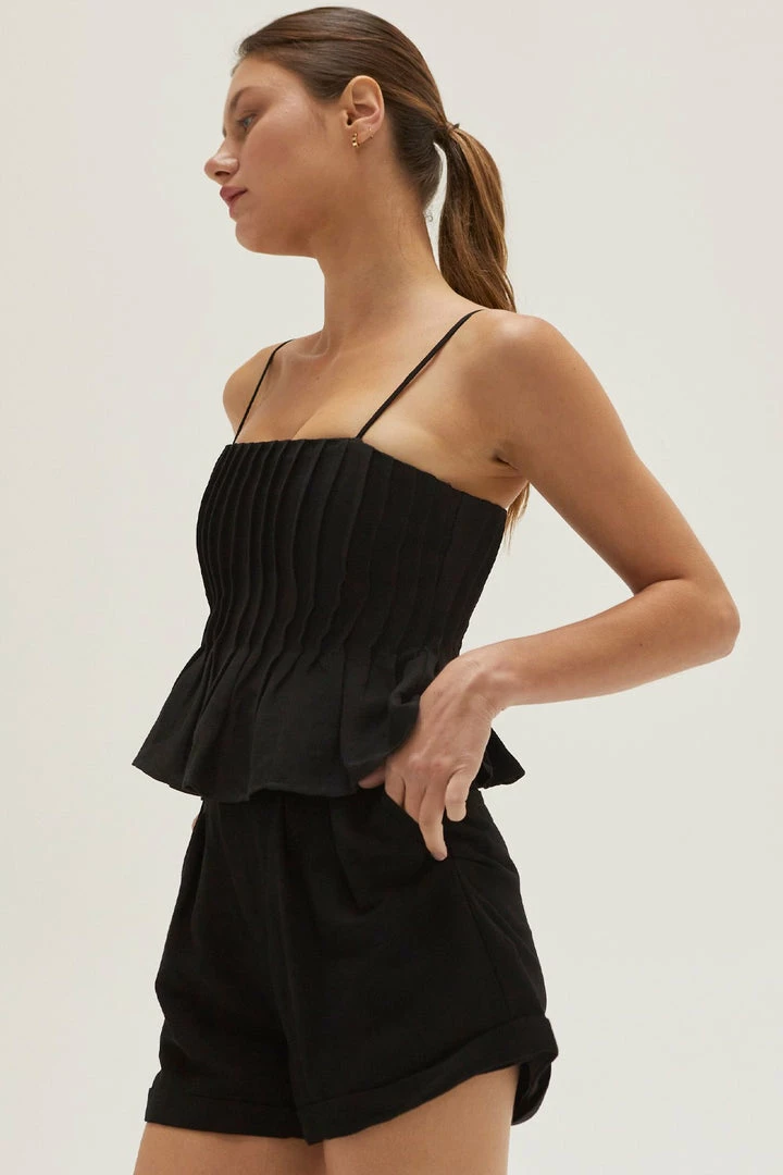 Crescent Olive And Bette's - Claudia Pleated Linen Top - Black