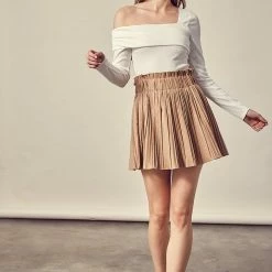 Olive & Bette's Skirts Olive And Bette's - Faux Leather Pleated Skirt - Dk. Beige