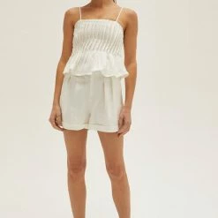 Crescent Olive And Bette's - Claudia Pleated Linen Top - Ivory Accessories