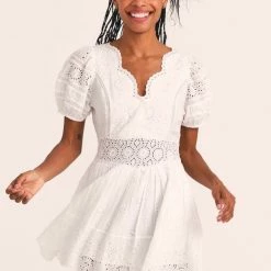 Love Shack Fancy - Valente Mini Dress - Antique White Dresses