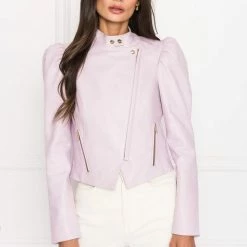 Lamarque - KAIA Puff Sleeve Leather Jacket - Lavender Jackets