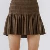 Olive & Bette's Olive And Bette's - Smocked Pleated Leather Skirt - Brown Skirts