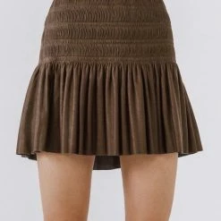 Olive & Bette's Olive And Bette's - Smocked Pleated Leather Skirt - Brown Skirts