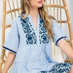 Olive & Bette's Olive And Bette's - Striped Baby Doll Dress -Blue/White Dresses