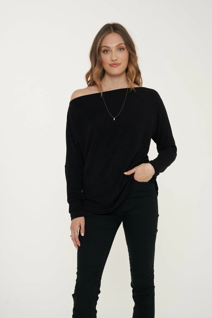 Project Social T Project Social - Candice Off Shoulder Long Sleeve - Black T-Shirts
