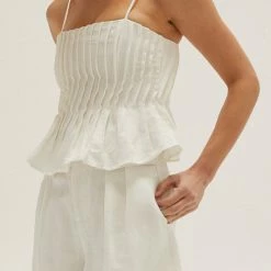 Crescent Olive And Bette's - Claudia Pleated Linen Top - Ivory Accessories