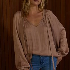 Olive & Bette's Olive And Bette's - Satin L/S Ribbon Neck Top - Blush