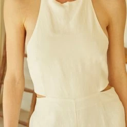 Crescent Dresses Olive And Bette's - Yoko Halter Neck Cut-Out Jumpsuit - Ivory
