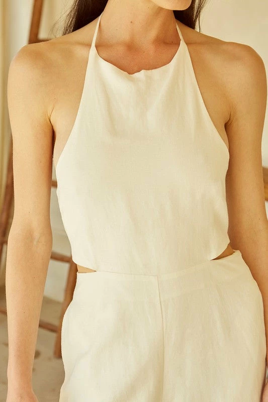 Crescent Dresses Olive And Bette's - Yoko Halter Neck Cut-Out Jumpsuit - Ivory