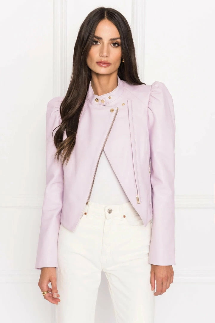 Lamarque - KAIA Puff Sleeve Leather Jacket - Lavender Jackets